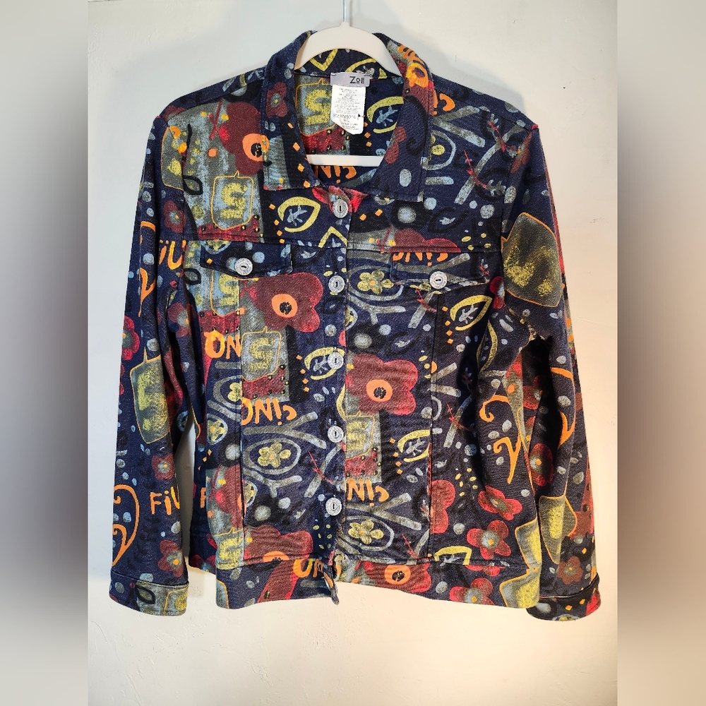 Zoe Colorful Graphic Jacket Sz Lg